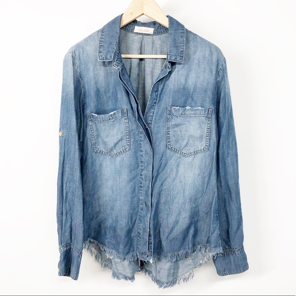 Bella Dahl Frayed Hem Split Back Button Down shirt - Picture 2 of 6